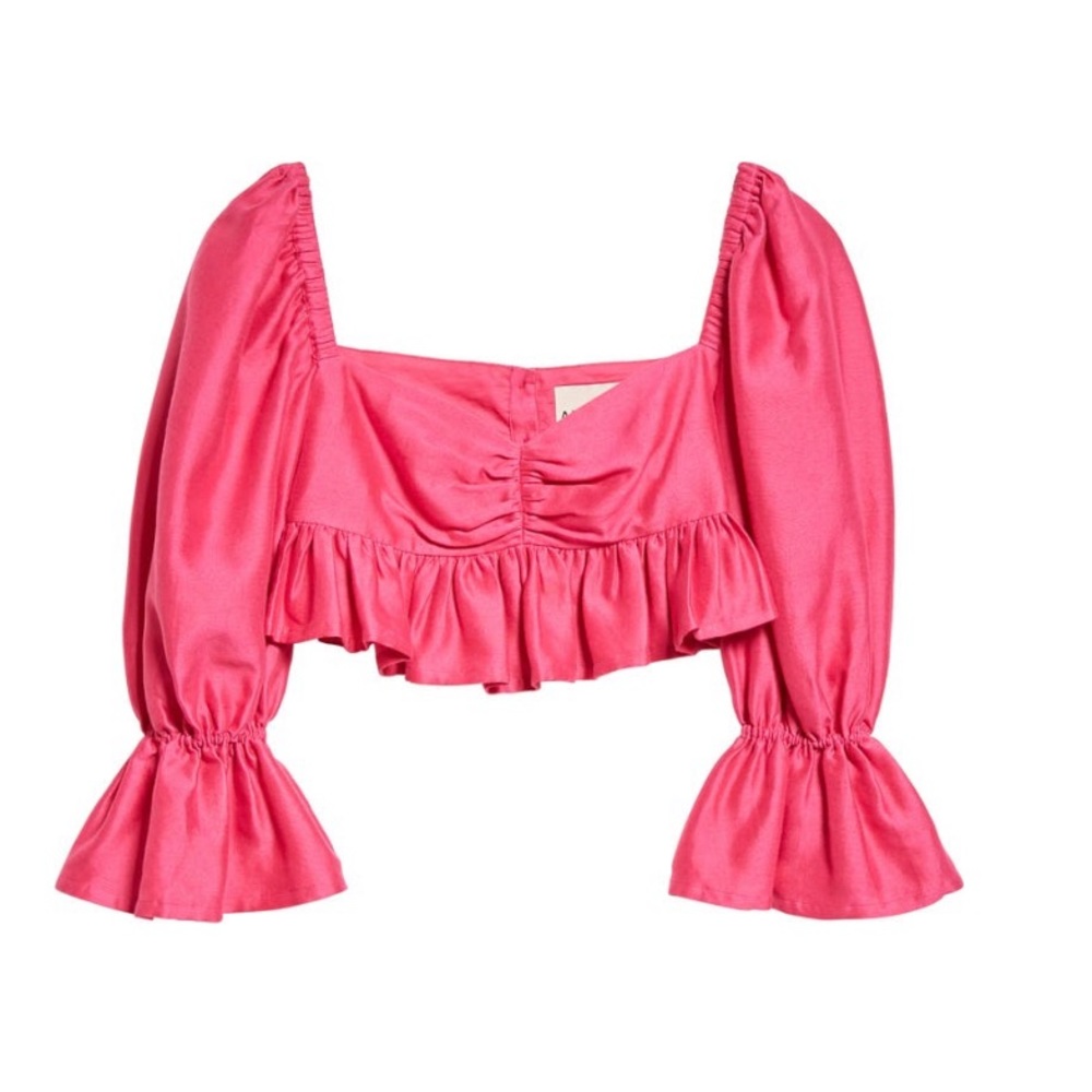 ALEMAIS💕Blaire Ruffle Blouson Crop Top In Fuchsia Size US 2 - Picture 5 of 14